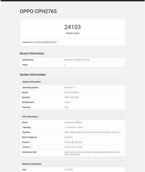 Chipset Snapdragon 8 Elite Gen 5 pada Smartphone Lipat Oppo (Photo: Oppo, Geekbench) Chipset Snapdragon 8 Elite Gen 5 pada Smartphone Lipat Oppo (Photo: Oppo, Geekbench)