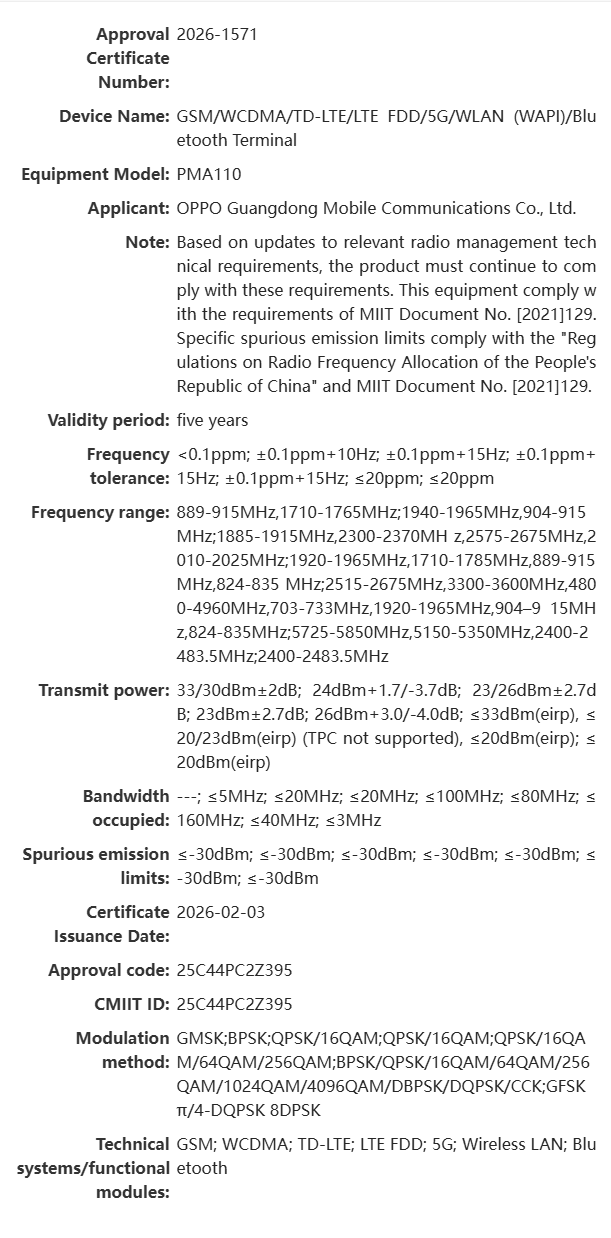Dokumen radio untuk Oppo Find X9 Ultra SRRC dan UFCS (Photo: OPPO, UFCS) Dokumen radio untuk Oppo Find X9 Ultra SRRC dan UFCS (Photo: OPPO, UFCS)