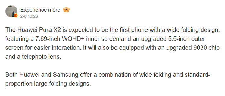 fitur Huawei Pura X2 Kirin 9030 dan HarmonyOS 6.1 (Photo: Huawei; Weibo) fitur Huawei Pura X2 Kirin 9030 dan HarmonyOS 6.1 (Photo: Huawei; Weibo)