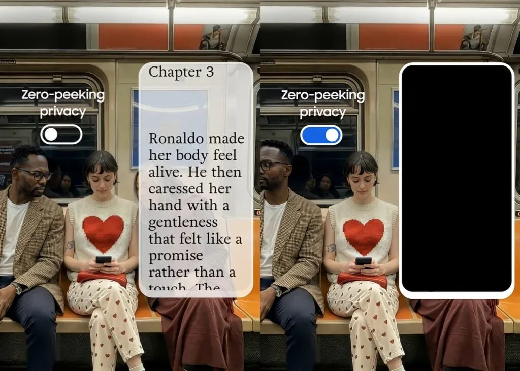 Fitur Privasi Layar Samsung Galaxy S26 Ultra yang melindungi data dari penglihatan orang lain (Photo: Samsung, Gizmochina)