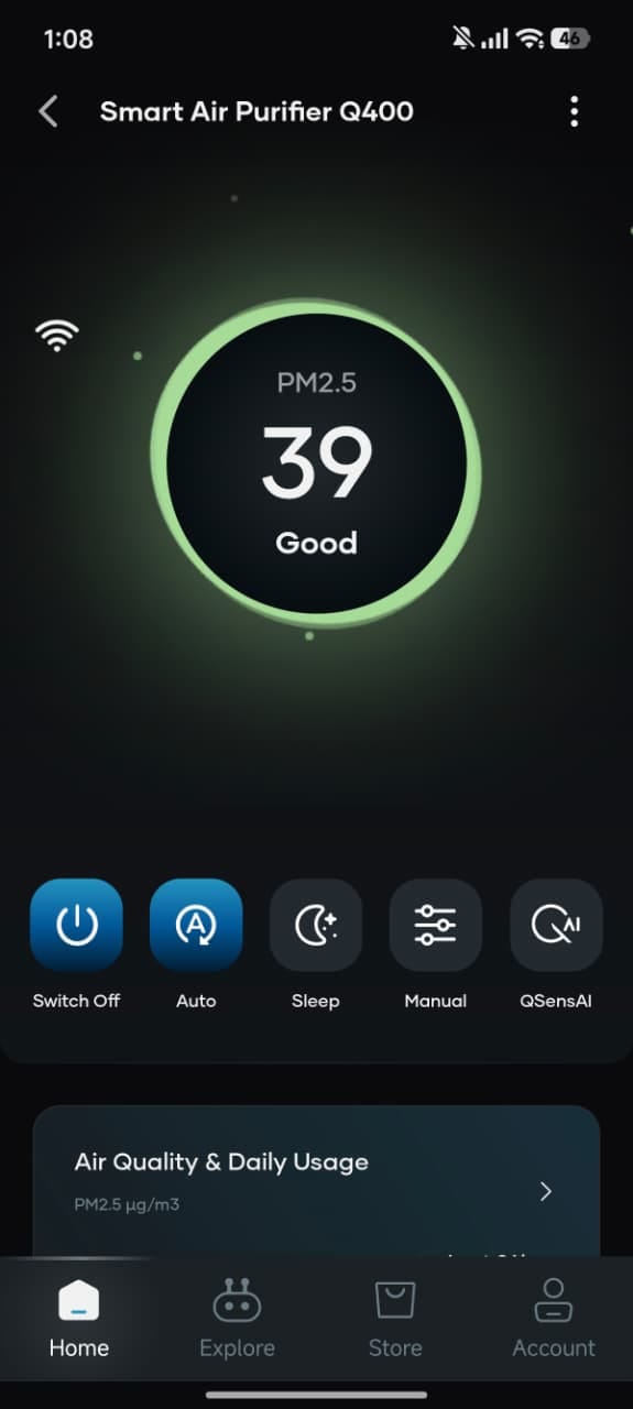 Panel kontrol dan mode tidur purifier saat malam (Photo: Qubo, Xiaomi)