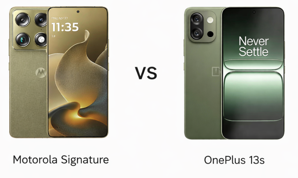 Perbandingan desain Motorola Signature vs OnePlus 13s dengan layar melengkung (Photo: Motorola, OnePlus)