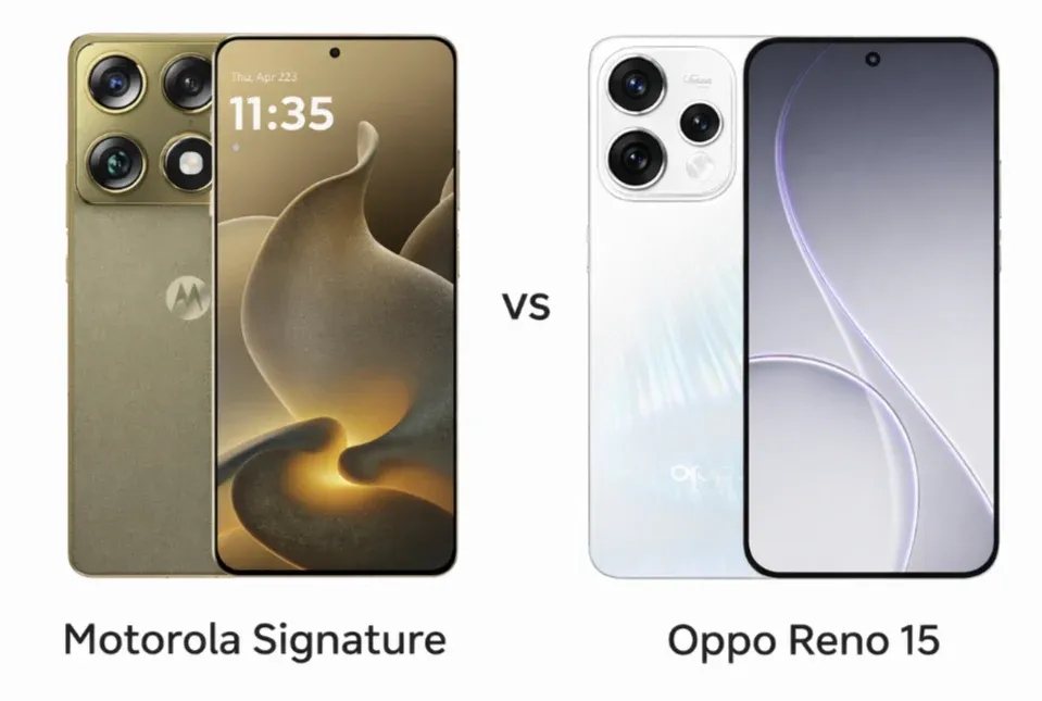 Perbandingan desain Motorola Signature vs Oppo Reno 15 (Photo: Motorola, Oppo)