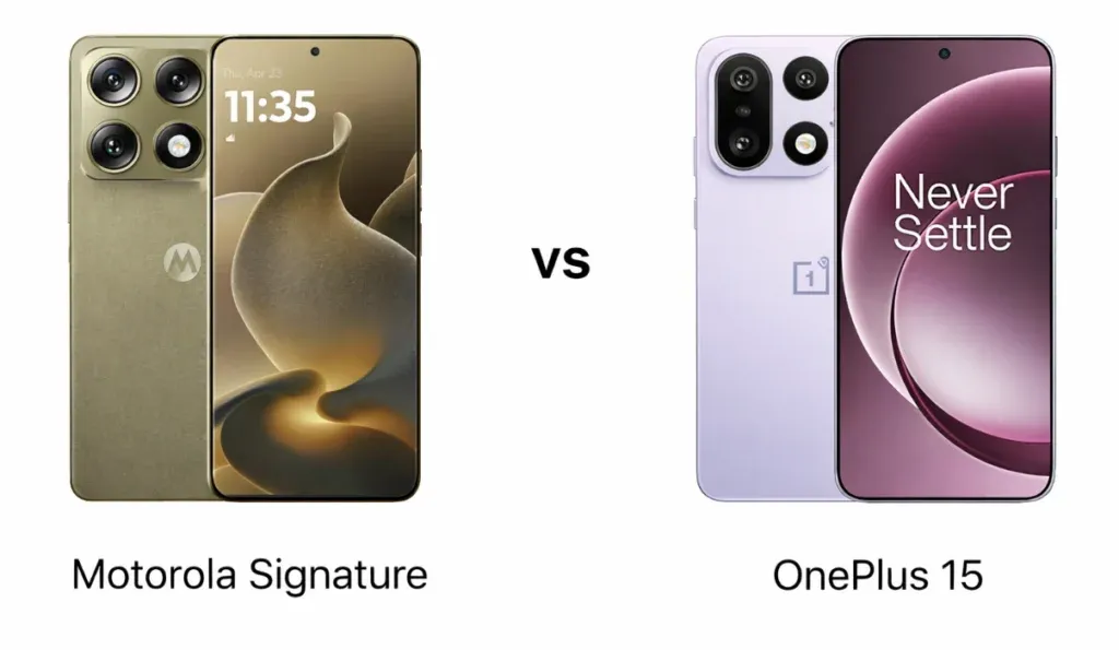 Perbandingan layar Motorola Signature vs OnePlus 15 dengan kecerahan tinggi (Photo: Motorola, OnePlus)