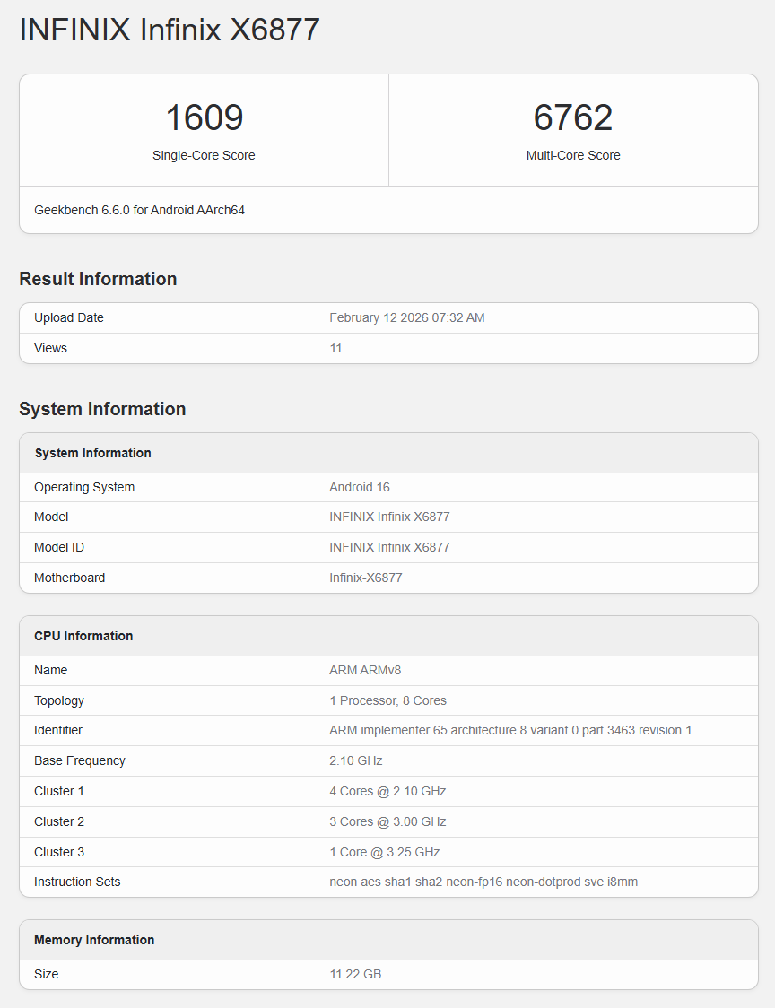 Review Infinix Note 60 Ultra Spesifikasi Lengkap dengan skor Geekbench (Photo: Infinix, Geekbench)