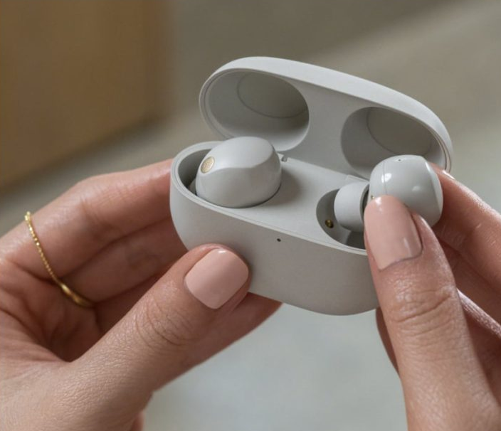 Tampilan desain WF-1000XM6 yang lebih pipih dan matte (Photo: Sony, Apple)