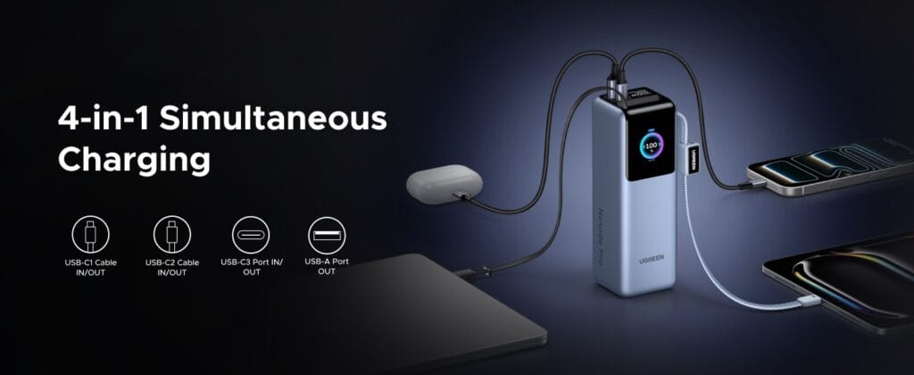 Tampilan distribusi daya fast charging 100W pada power bank untuk laptop (Photo: Ugreen, Anker)