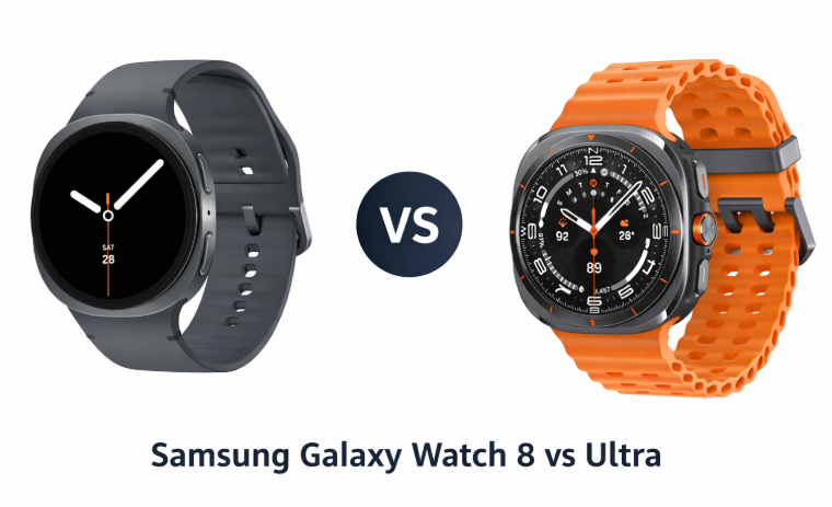 Tampilan perbandingan Samsung Galaxy Watch 8 vs Galaxy Watch Ultra di meja (Photo: Samsung, Google)